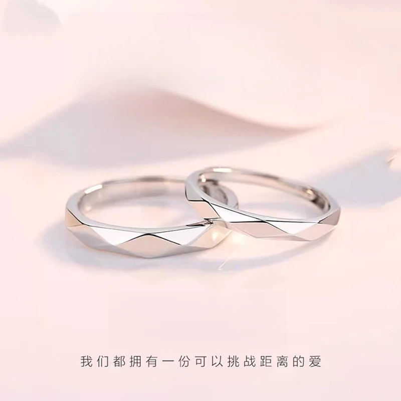 925银戒指 925纯银情侣戒指男女一对小众设计菱形对戒潮情人节ins