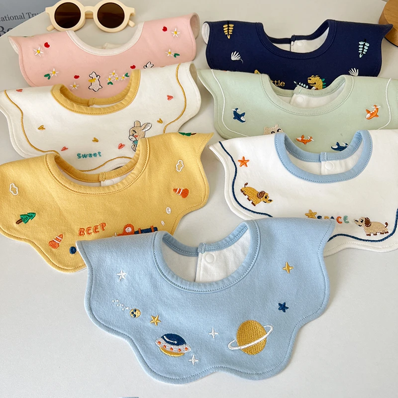 韩版婴儿棉质口水巾儿童防水围嘴新生男女宝宝可旋转围兜防吐奶