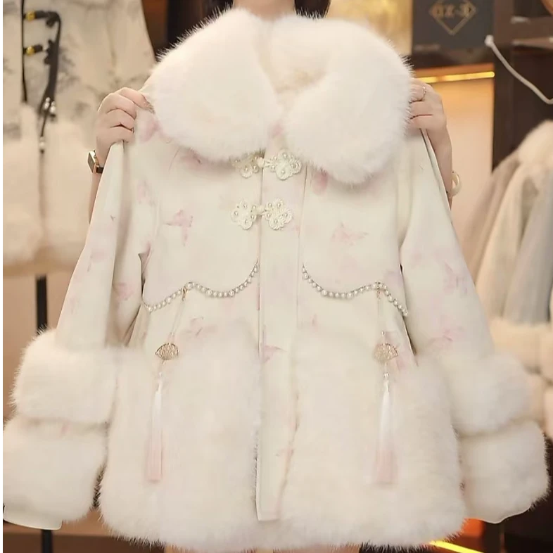 【珍珠粉】X2024新中式冬季反季新中式流苏珍珠百搭外套