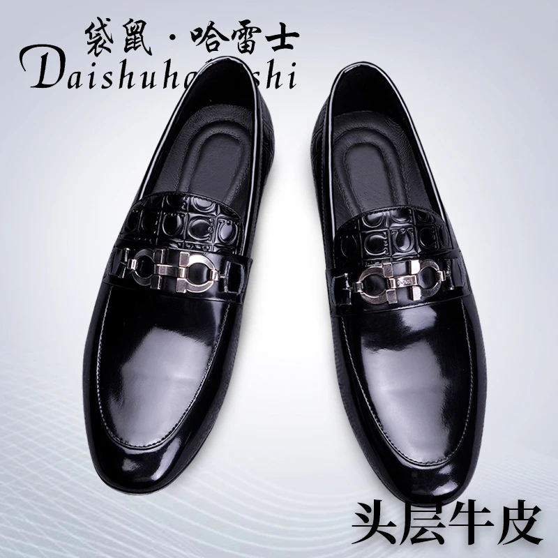 袋鼠哈雷士品牌商务百搭2024休闲休闲鞋潮流脚蹬真皮透气豆豆-15