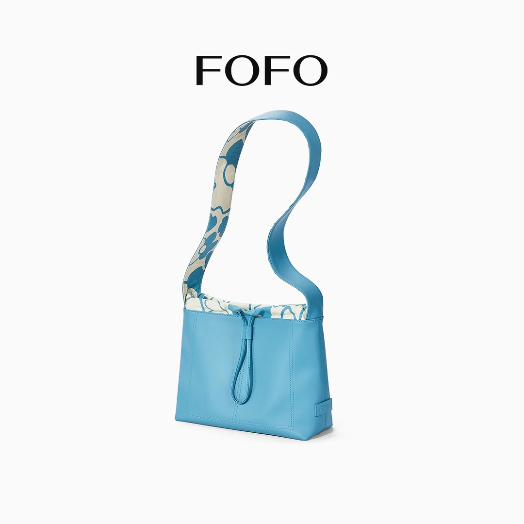 FOFO花见系列小众设计包包百搭通勤单肩包高级感抽绳牛皮斜挎包.