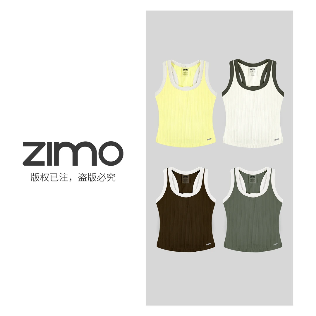 双竖纹后背镂空加长款女士文胸535-zimo-一体杯瑜伽健身运动背心