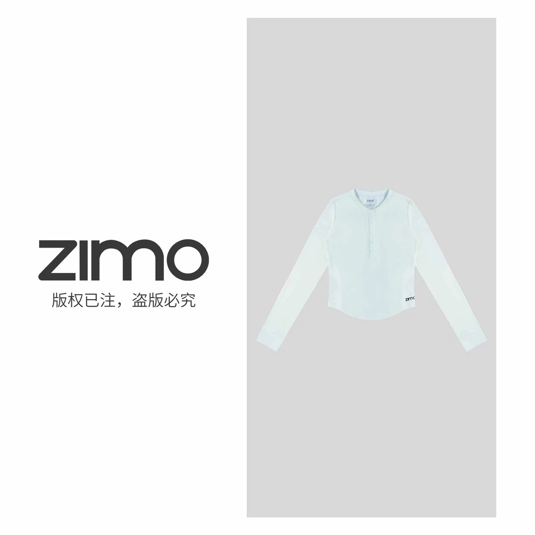 空气层竖纹亨利领长袖灰蓝色114-zimo-瑜伽健身瑜伽服健服YFCX114