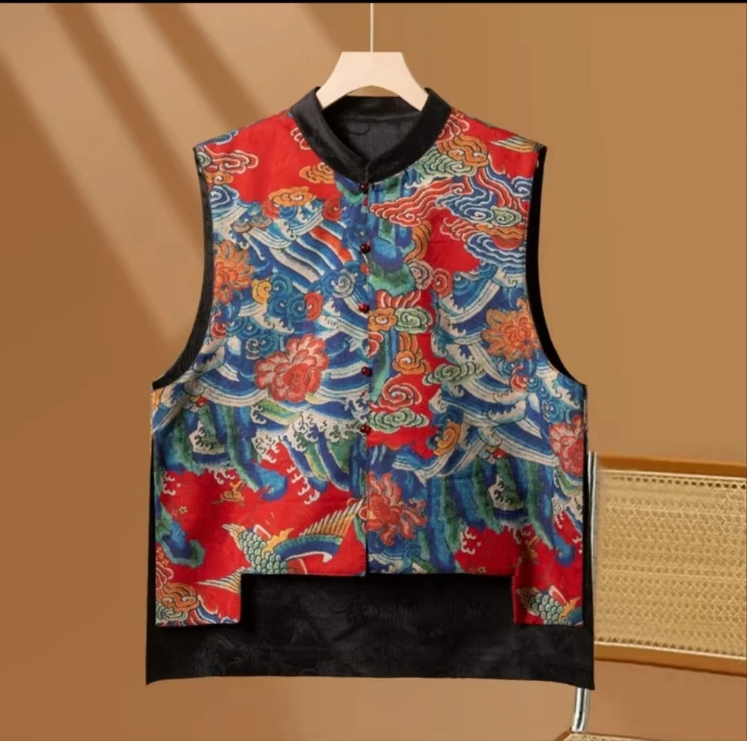 双面双穿国风无袖马甲妈妈装上衣2024品质重工刺绣民族风提花马甲