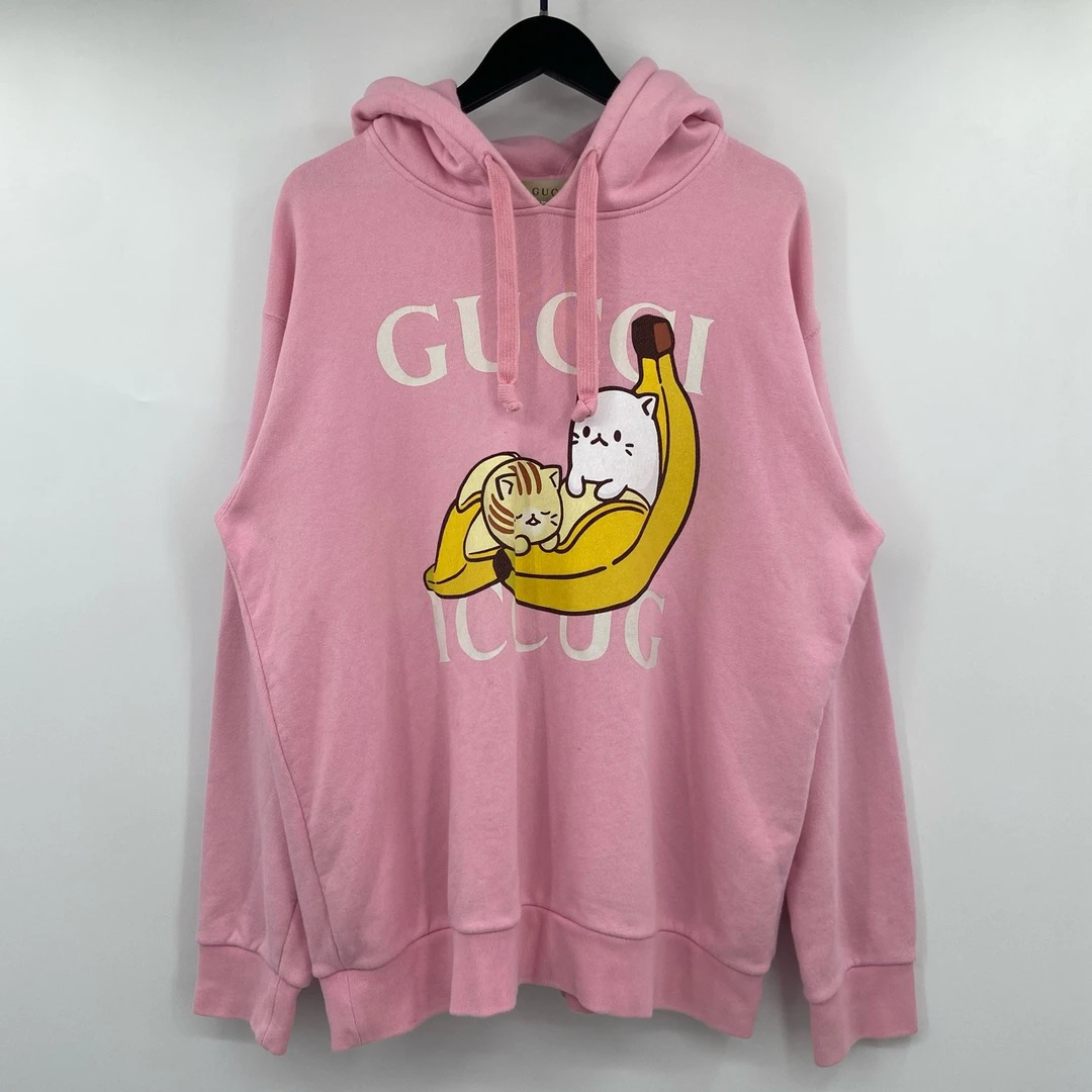 Gucci 粉色香蕉猫帽衫  95新