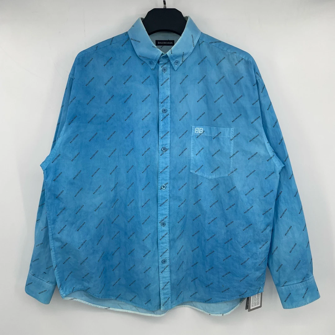 Balenciaga 4弹幕满印蓝色衬衫 38 /全新未使用