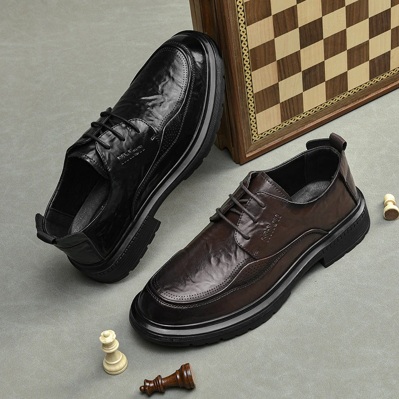 8669男士休闲皮鞋新款软底系带英伦百搭商务正装潮流时尚通勤鞋子