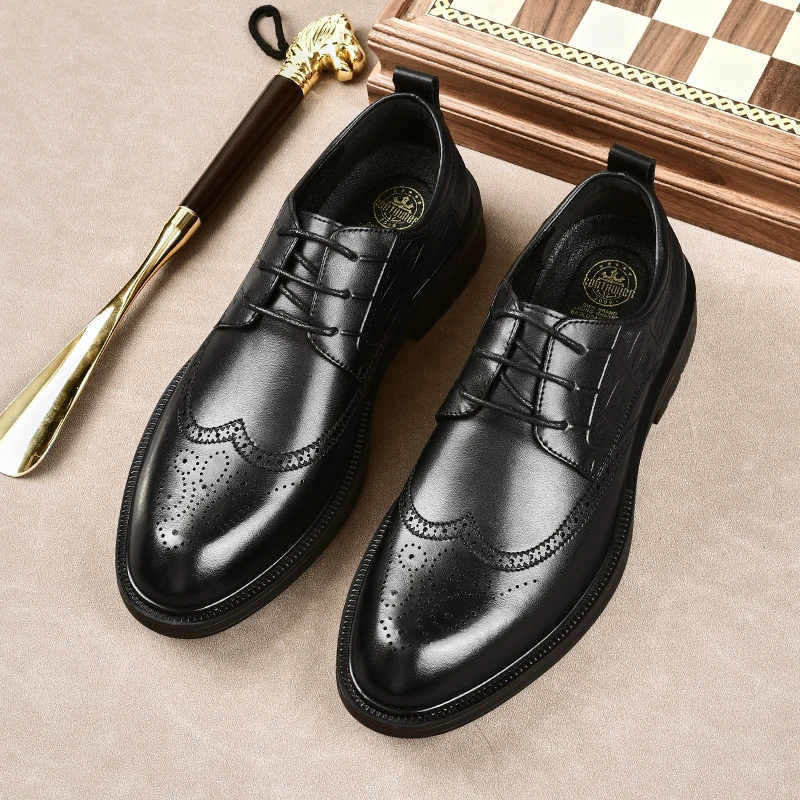 6901皮鞋男新款商务正装尖头男士雕花青年时尚休闲百搭潮流黑色鞋