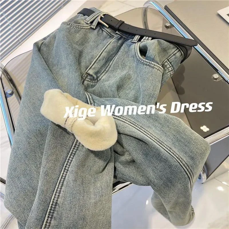 【小扬哥推荐】加绒/不加绒 复古显瘦遮胯高腰老爹牛仔裤女冬季保暖