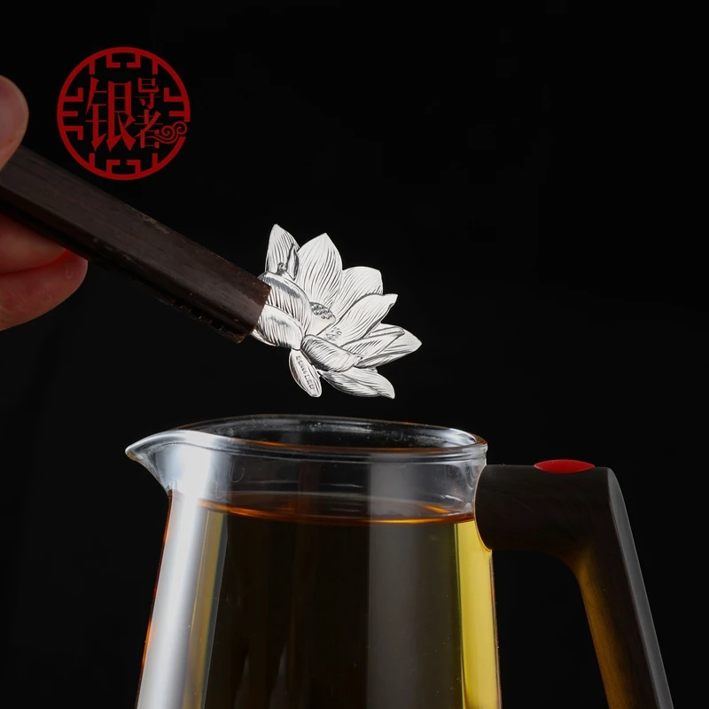 足银银制品 足银999叶子煮茶器泡茶器煮茶泡茶茶配件银忆莲银片