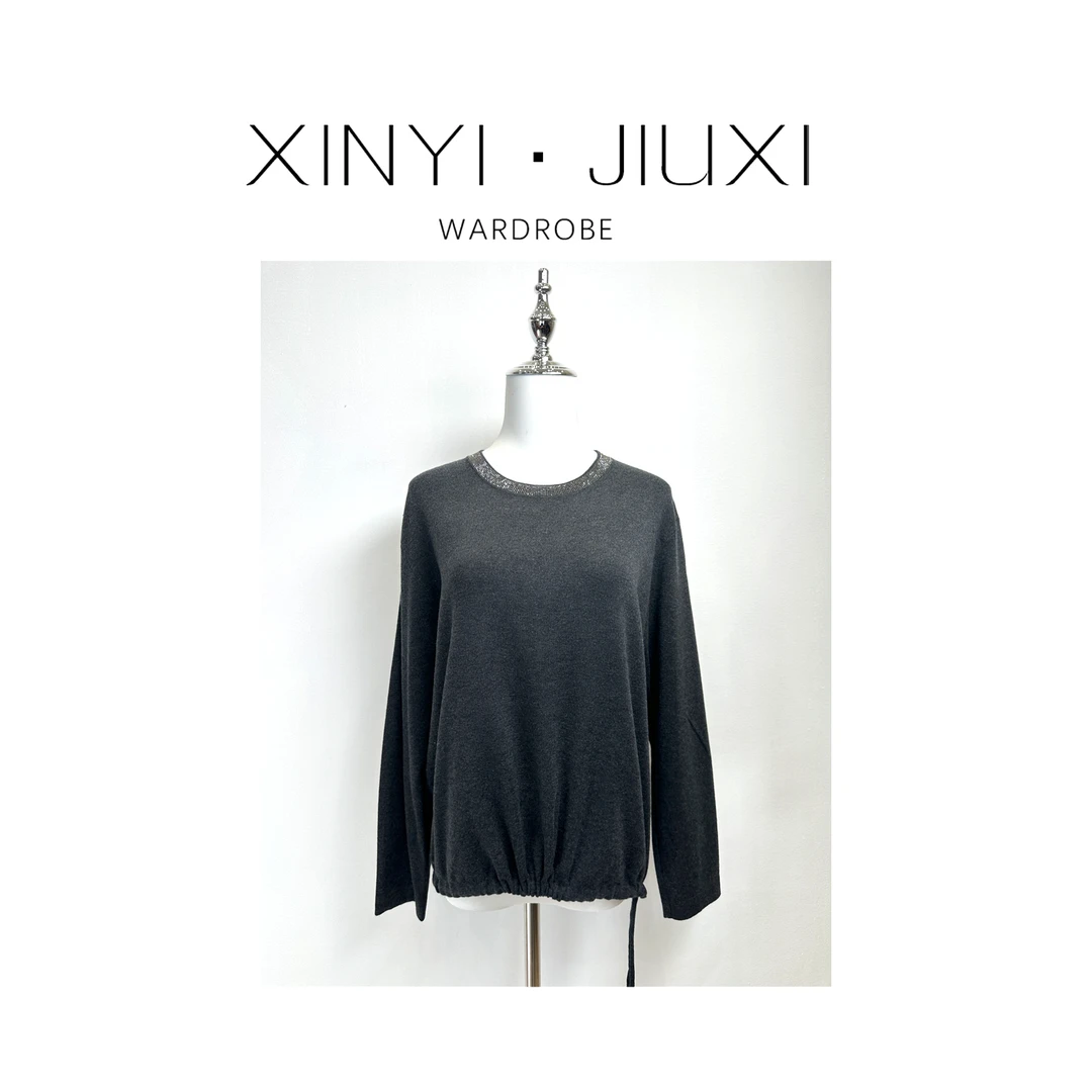 女士圆领针织衫轻奢黑色