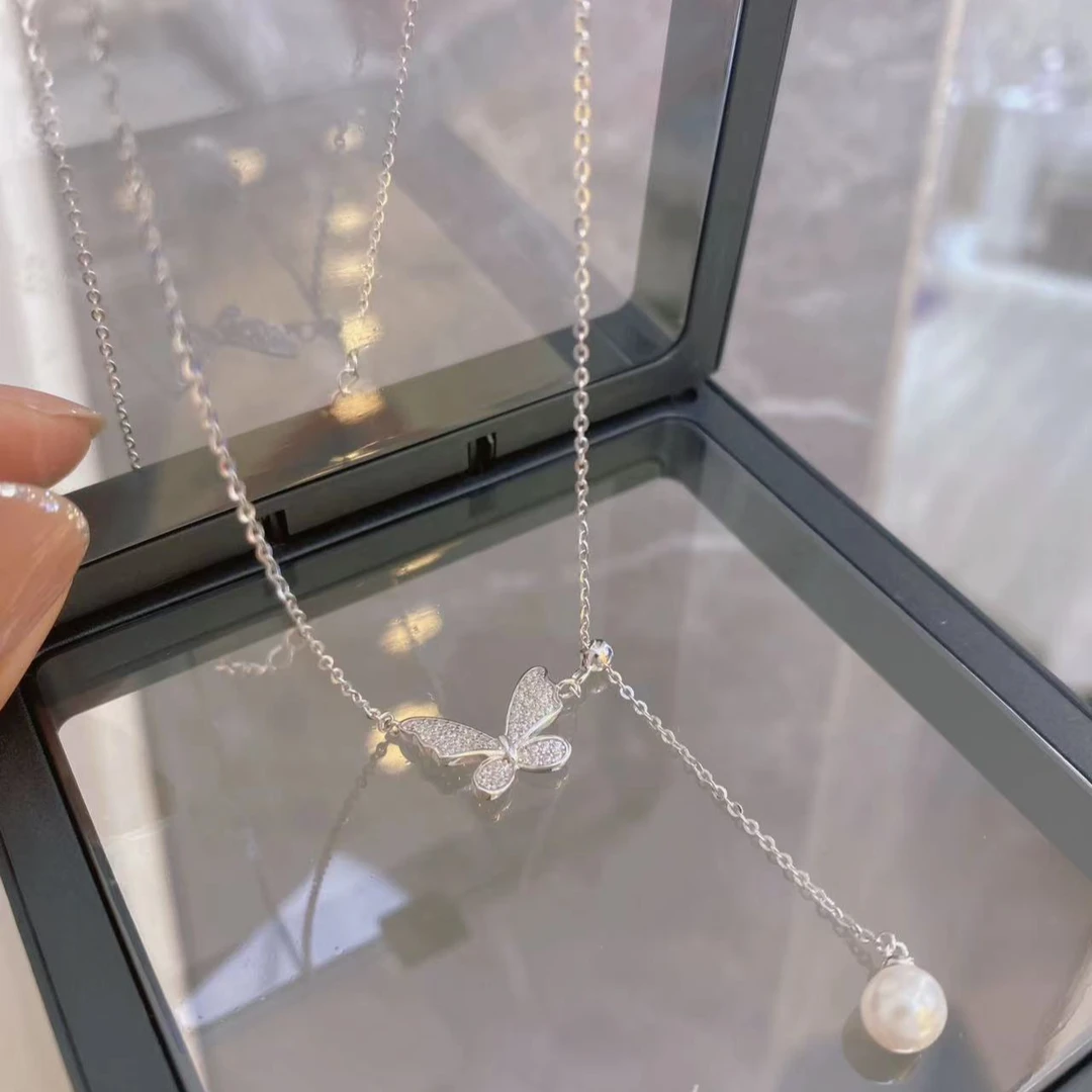 坠链均925银合成锆石 S925银精美爆款蝴蝶镶项链（11399）