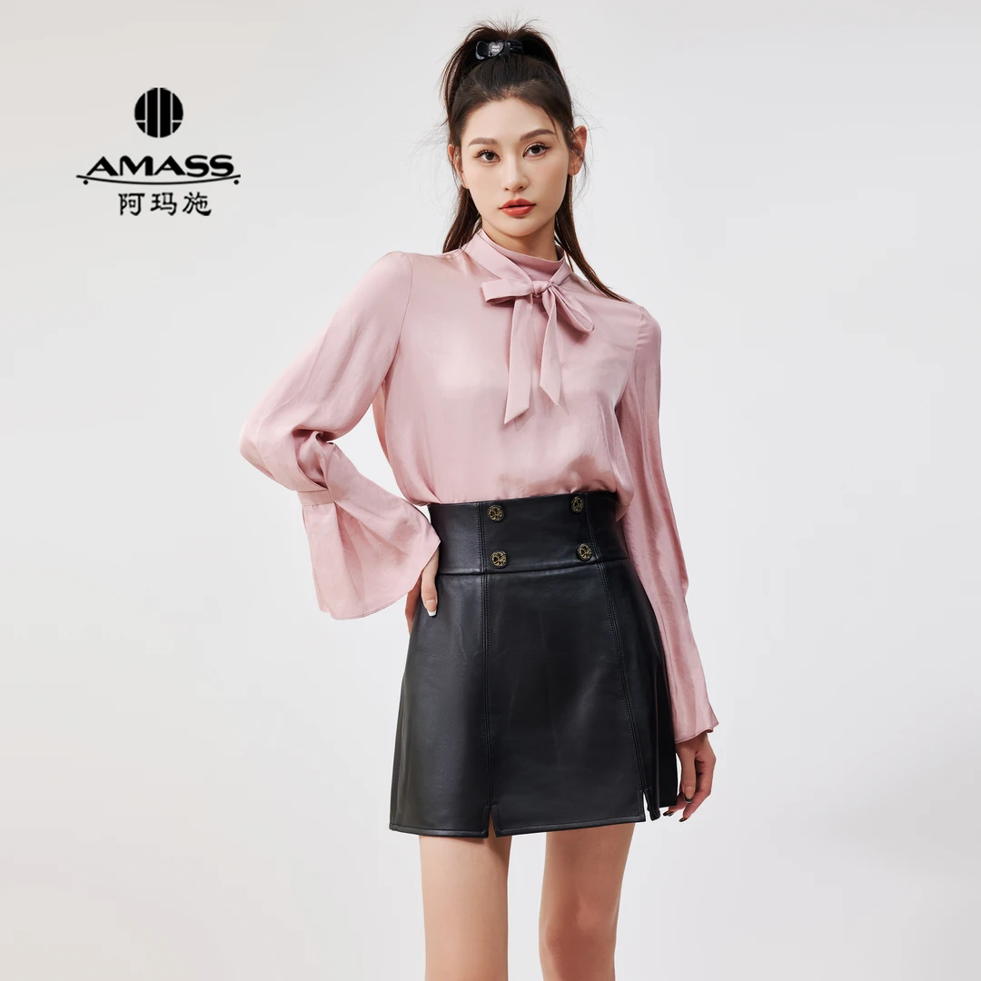 AMASS/阿玛施三醋酸复古时尚百搭简约气质设计喇叭袖衬衫5300956-