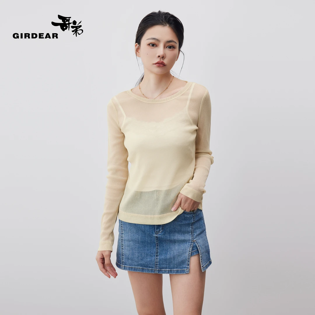 GIRDEAR/哥弟气质百搭圆领金葱丝纱网紧身打底纱1300958-139953-0