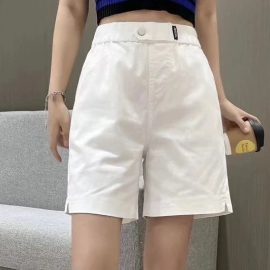 短裤女休闲裤2024夏季新款松紧腰大码百搭休闲直筒裤五分裤女显瘦