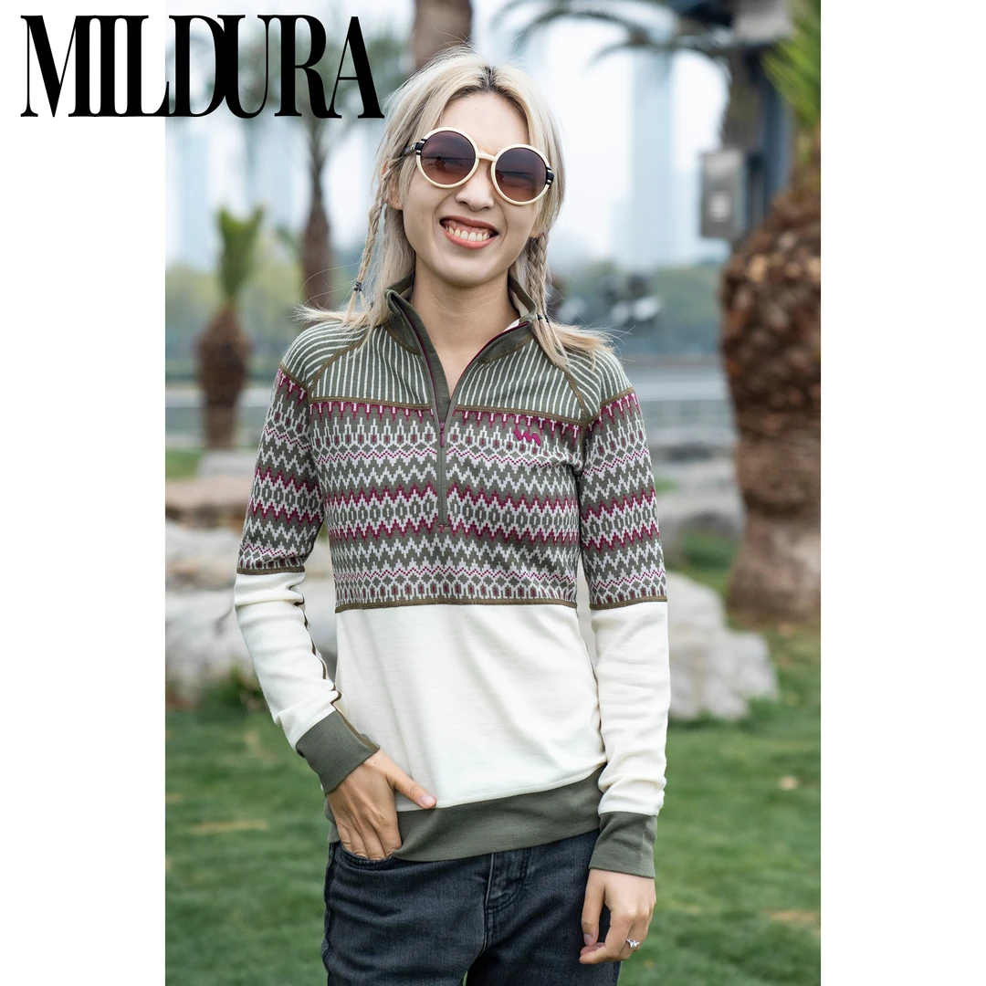 MILDURA扬子纱美利奴260g拼接速干吸湿排汗休闲长袖半拉链运动女