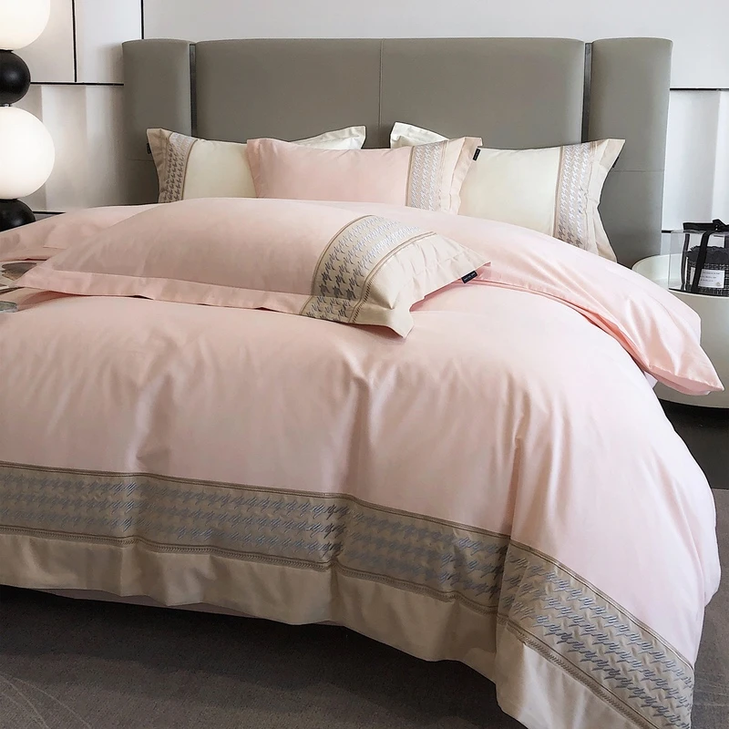 【布兰卡】加厚全棉陶瓷磨毛英伦风简约刺绣四件套