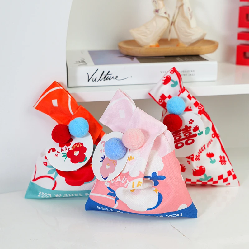 锁美家居喜糖袋帆布丝绒高级感布袋结婚专用喜糖盒伴手礼袋子婚礼