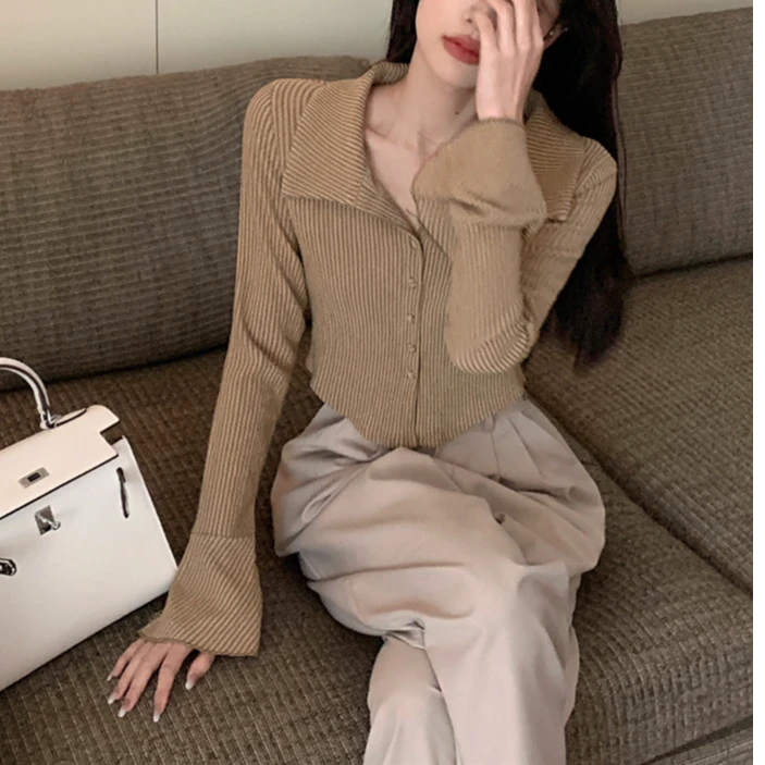 菜菜专属9-19条纹翻领长袖衬衫女新款韩版设计感小众修身显瘦