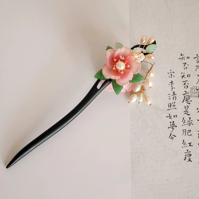 古风发簪旗袍汉服头饰古装盘发配饰黑檀木簪幻竹红色