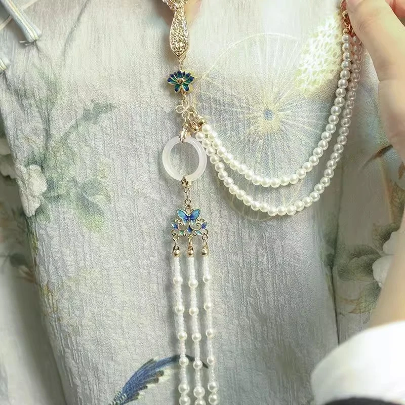 合金胸针 国风旗袍压襟古风汉服茶服蝴蝶珍珠流苏胸针长流苏复古