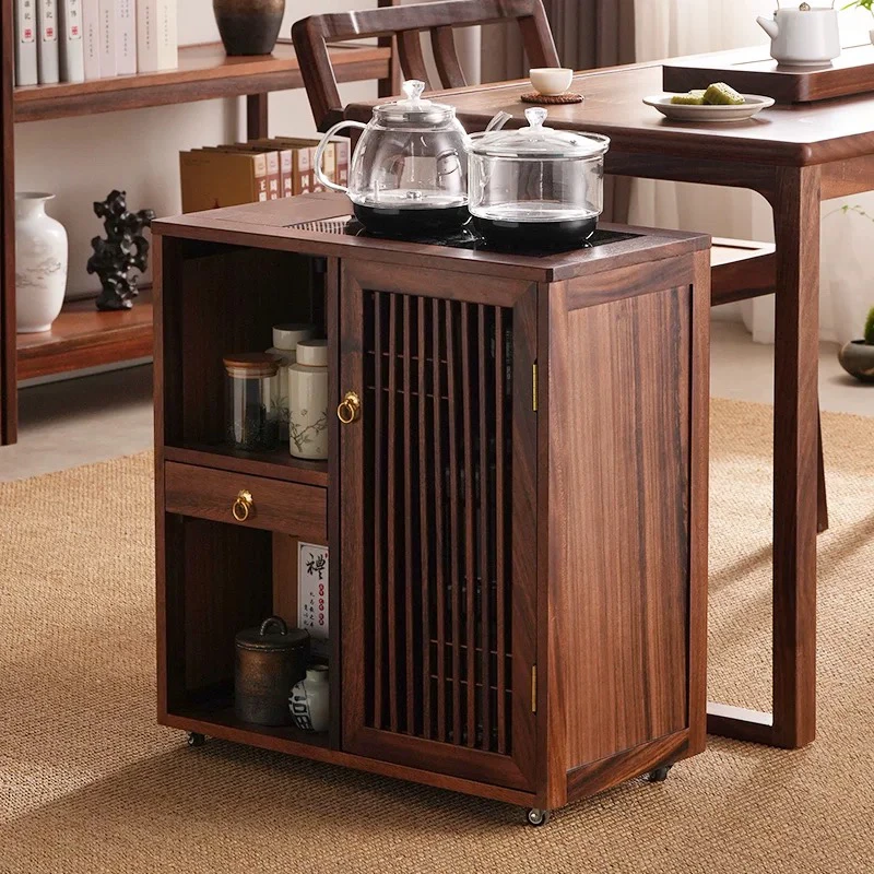 整装南美胡桃木茶室边柜新中式客厅家用简约烧水茶边柜茶水车茶柜