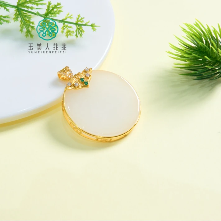 菲菲珠宝好*S925金丝玉圆牌吊坠约36mm