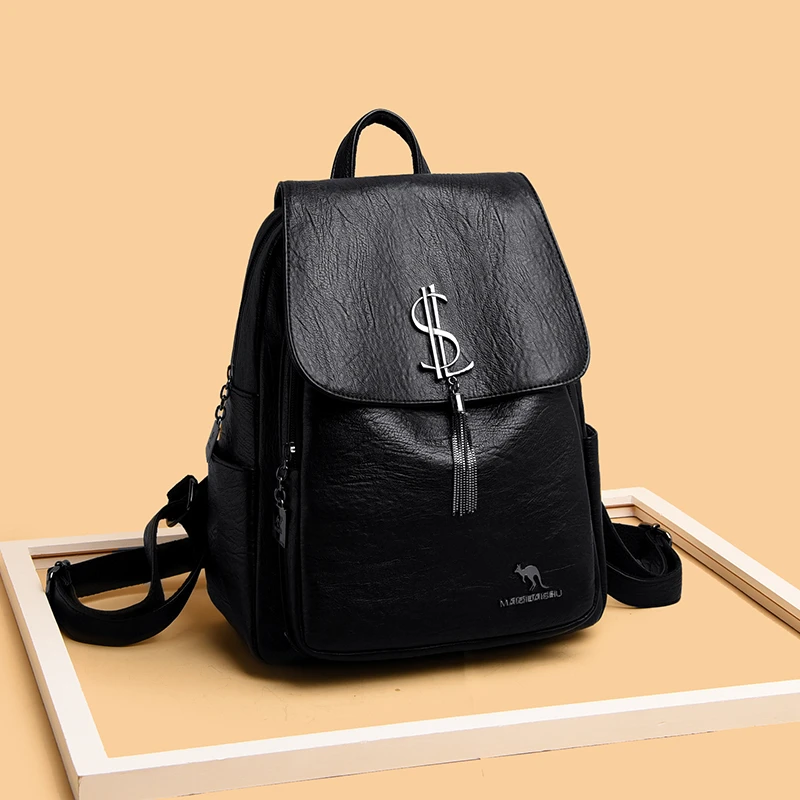 威森袋鼠真皮双肩包女2024新款防水休闲学生妈妈出行包时尚软皮潮