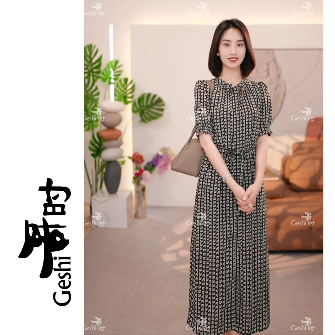 【欧港服饰】24034 夏季爆款时尚气质轻奢减龄百搭千鸟格显瘦连衣裙