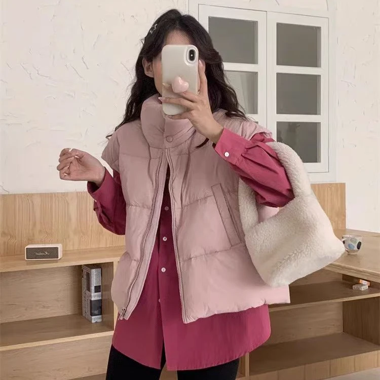 【HS】羽绒马甲女短款新款韩版宽松立领加厚百搭时尚外穿坎肩背心