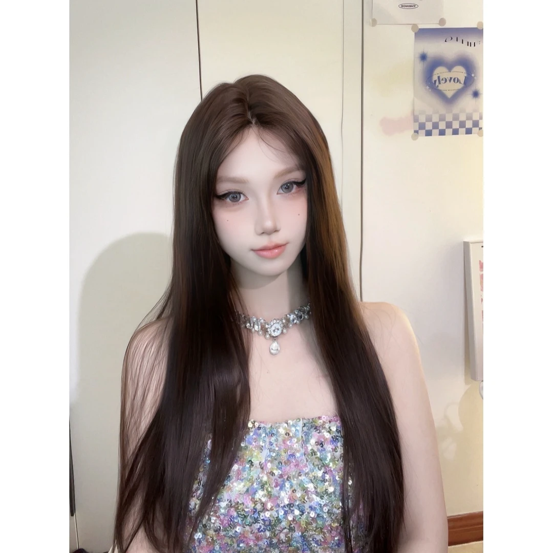 kiki专属【张元英妹妹】小额蕾丝蜂蜜茶长直发氛围感美女假发