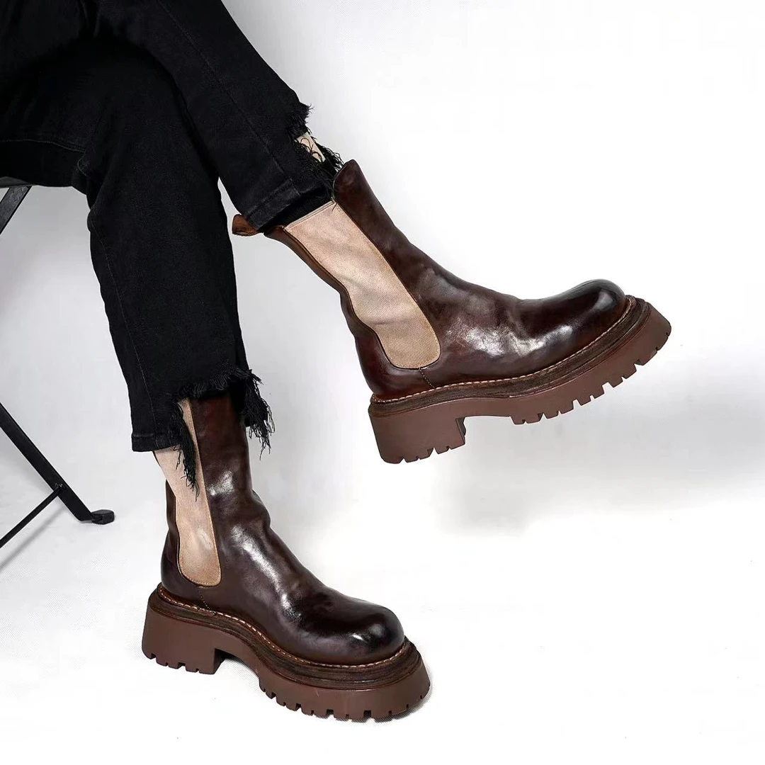 【西部印像】（美式复古）手工皮具复古高级厚底百搭切尔西-110976