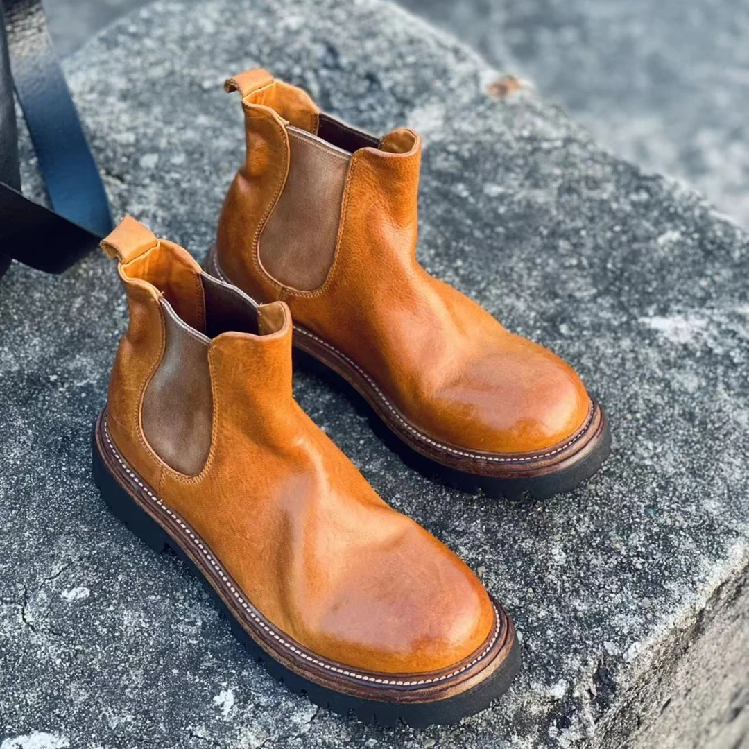 【西部印像】马丁靴短靴百搭时尚中帮真皮机车切尔西靴子AF005-28