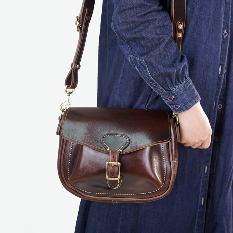 西部印象美式复古百搭真皮手工皮具意大利头层牛皮斜挎邮差包7635