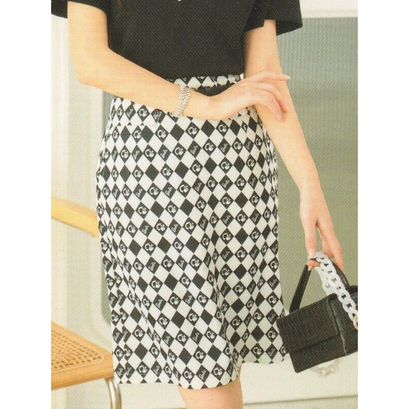25007【依系列】黑白格修身半身裙1H232182D