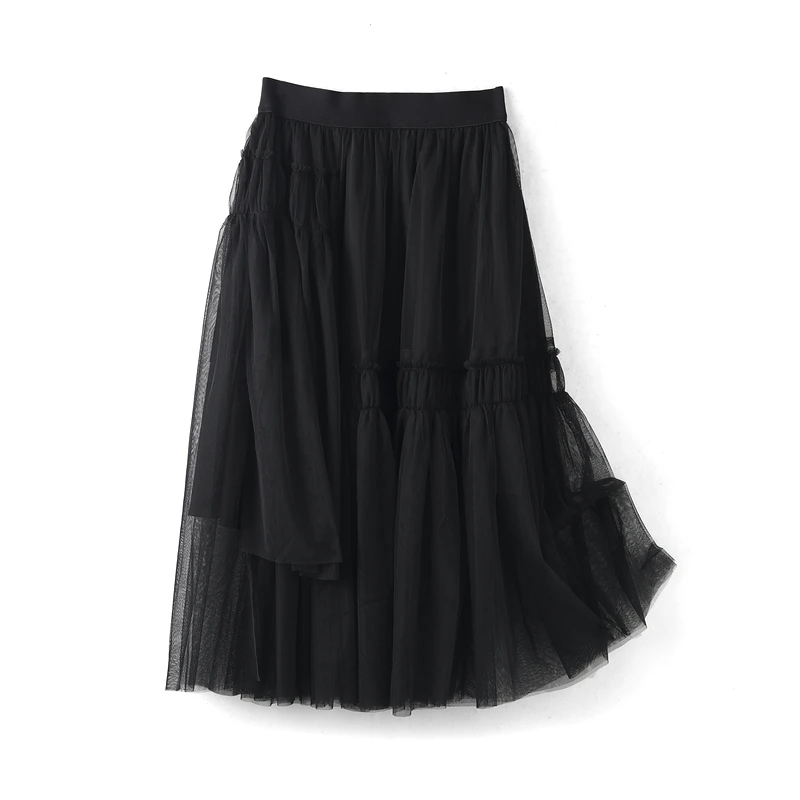 26620【韩系列】黑色褶皱网纱半身裙313Q5776