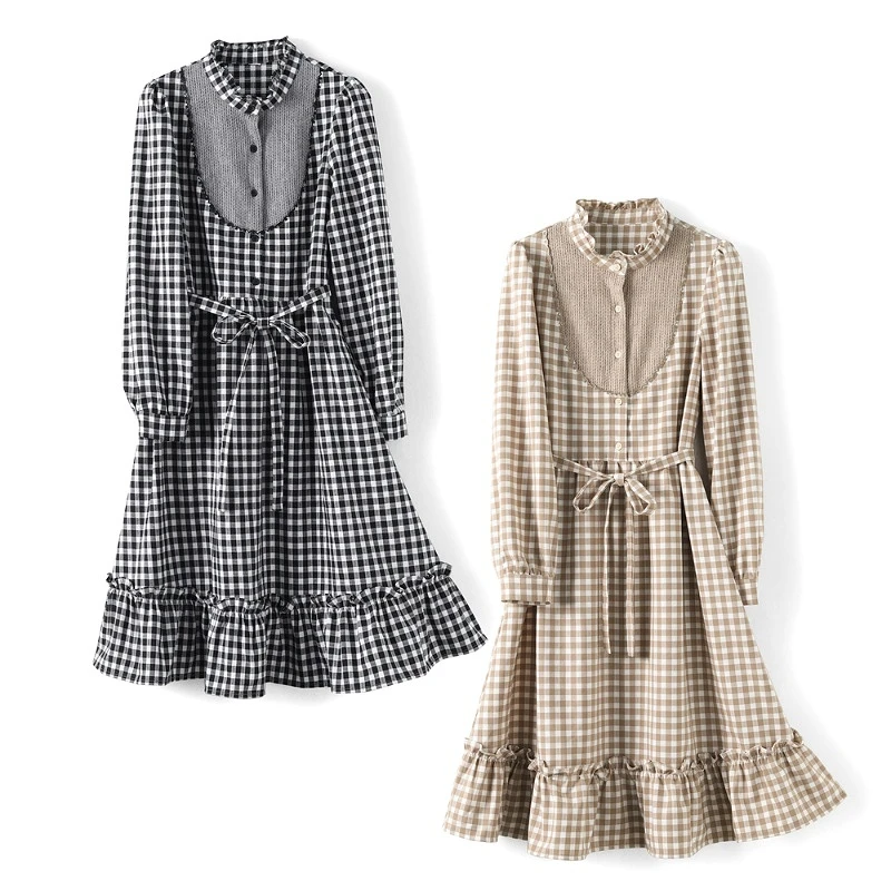 26327【画系列】文艺格纹连衣裙22L5150