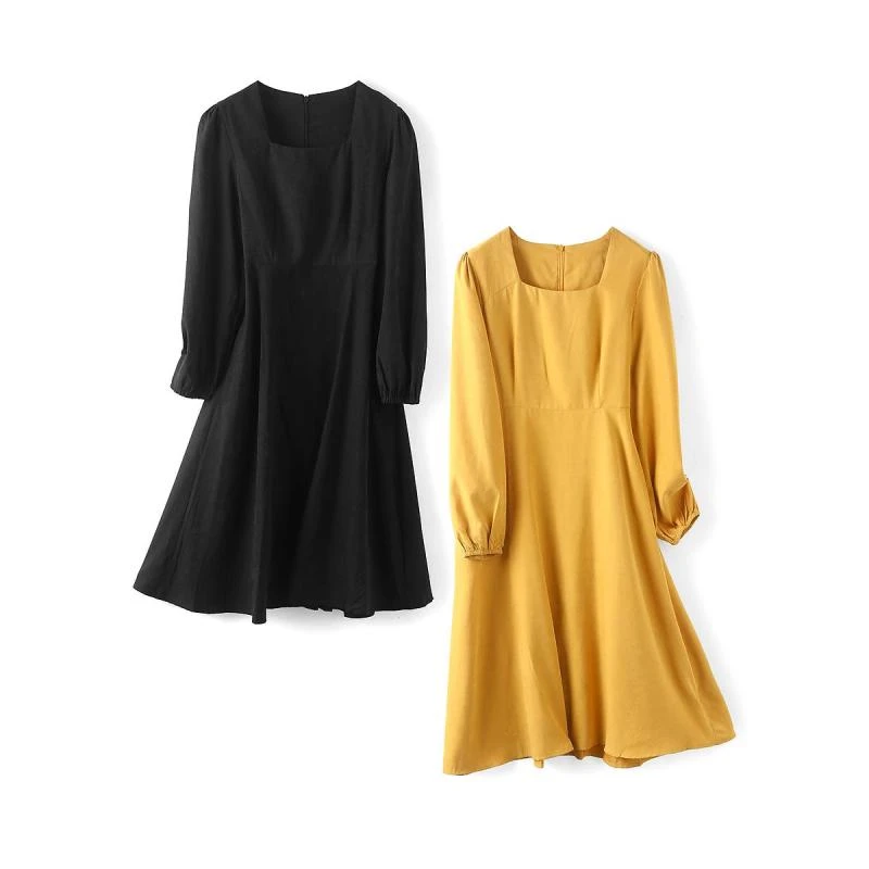 13451【朝系列】气质通勤方领连衣裙221E658