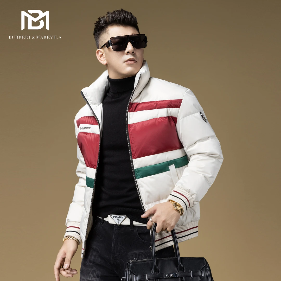 BM撞色条纹潮牌滑雪高端羽绒服男2023新款欧货男装冬天外套轻薄款