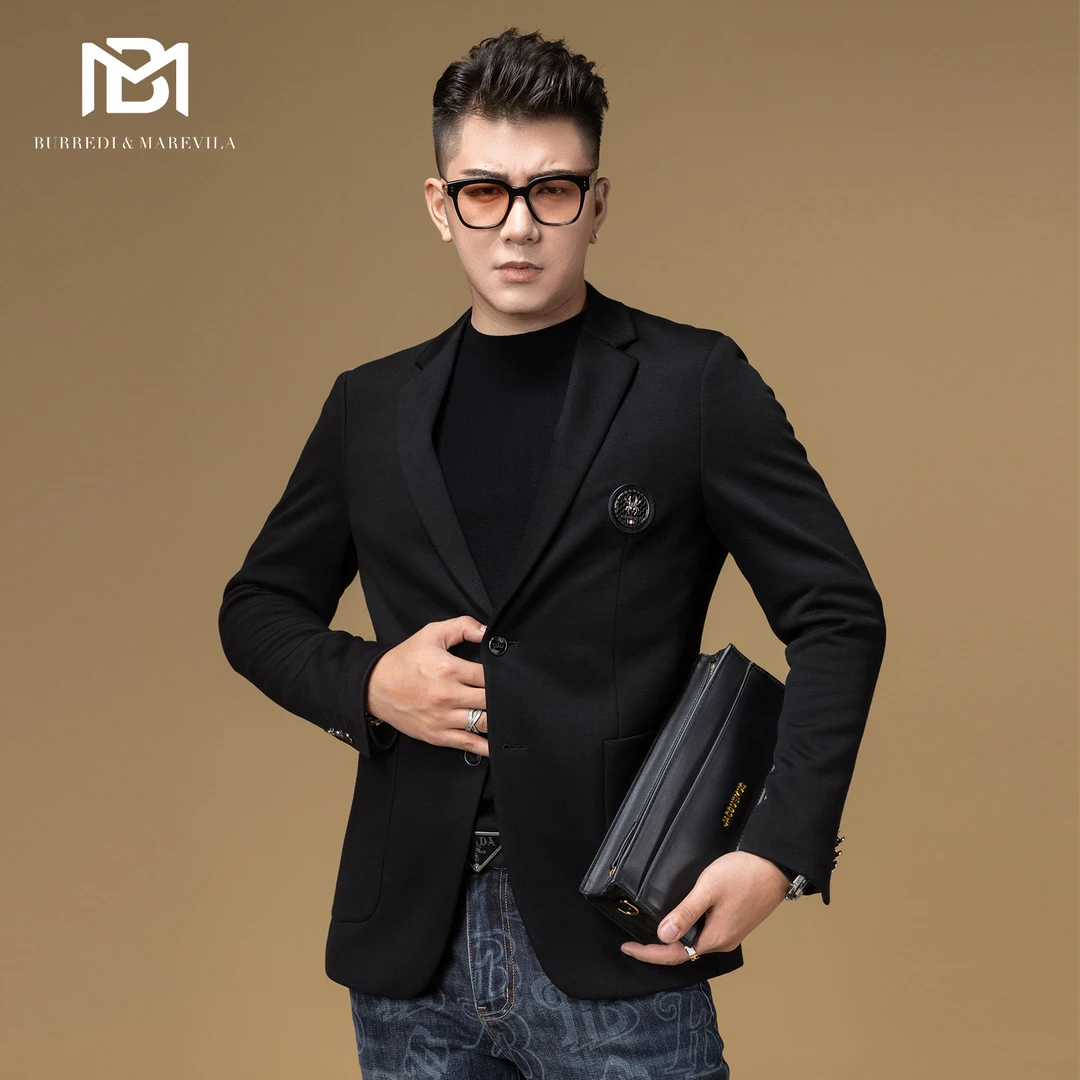 BM高端轻奢男装黑色商务休闲西装外套男高级感男士西服正装上衣秋