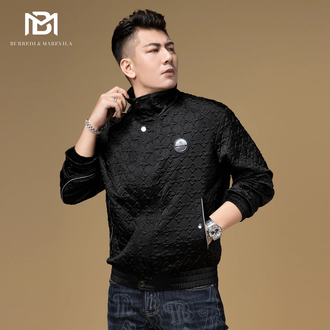 BM压花肌理感格子外套潮牌欧美街头高端夹克男士秋装上衣2023新款