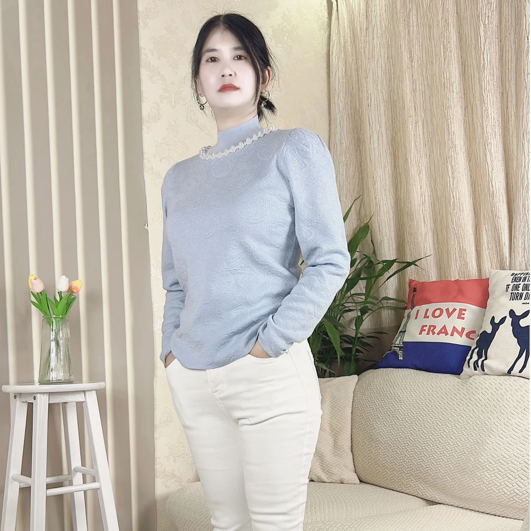 86012珠链羊毛提花长袖套头针织高品质时尚秋冬新款爆款高端女款