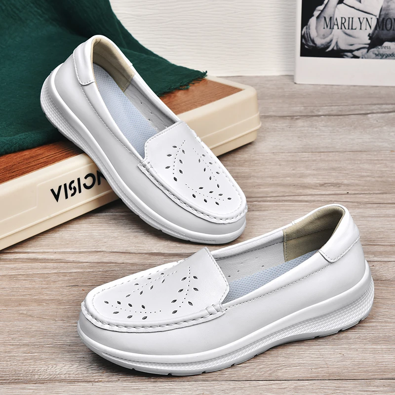 康来鑫医护鞋四季白色软底防滑防臭柔软舒适不累脚鞋百搭牛皮