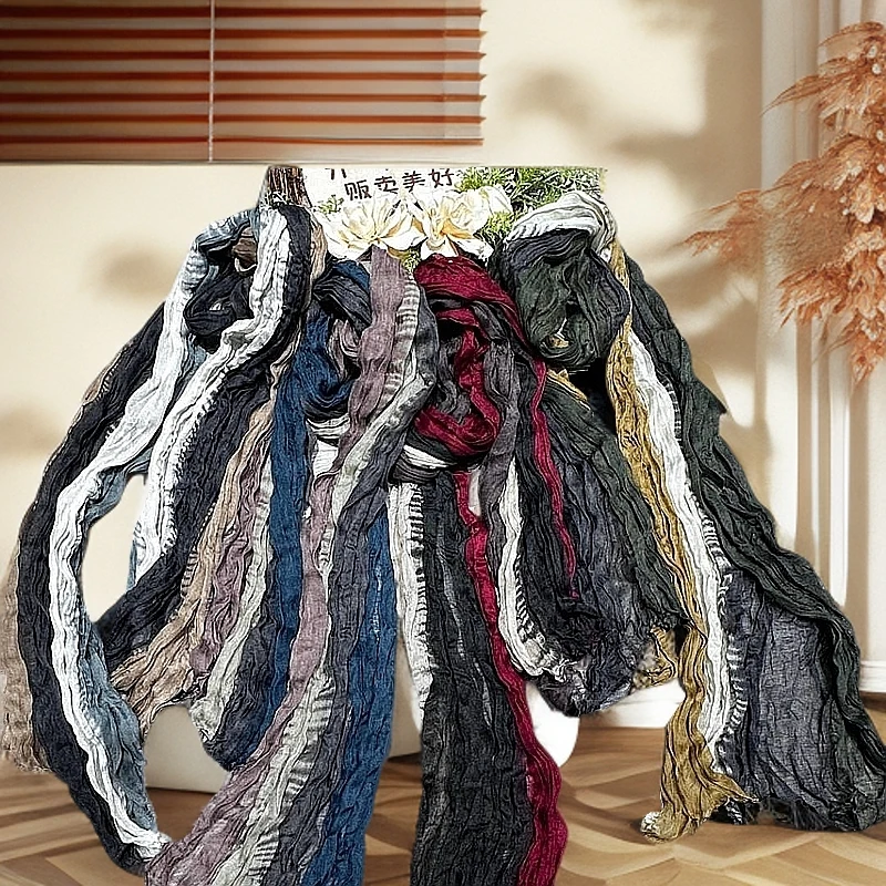 森系文艺复古棉麻扎染色织多色围巾百搭时尚休闲女士夏季多色