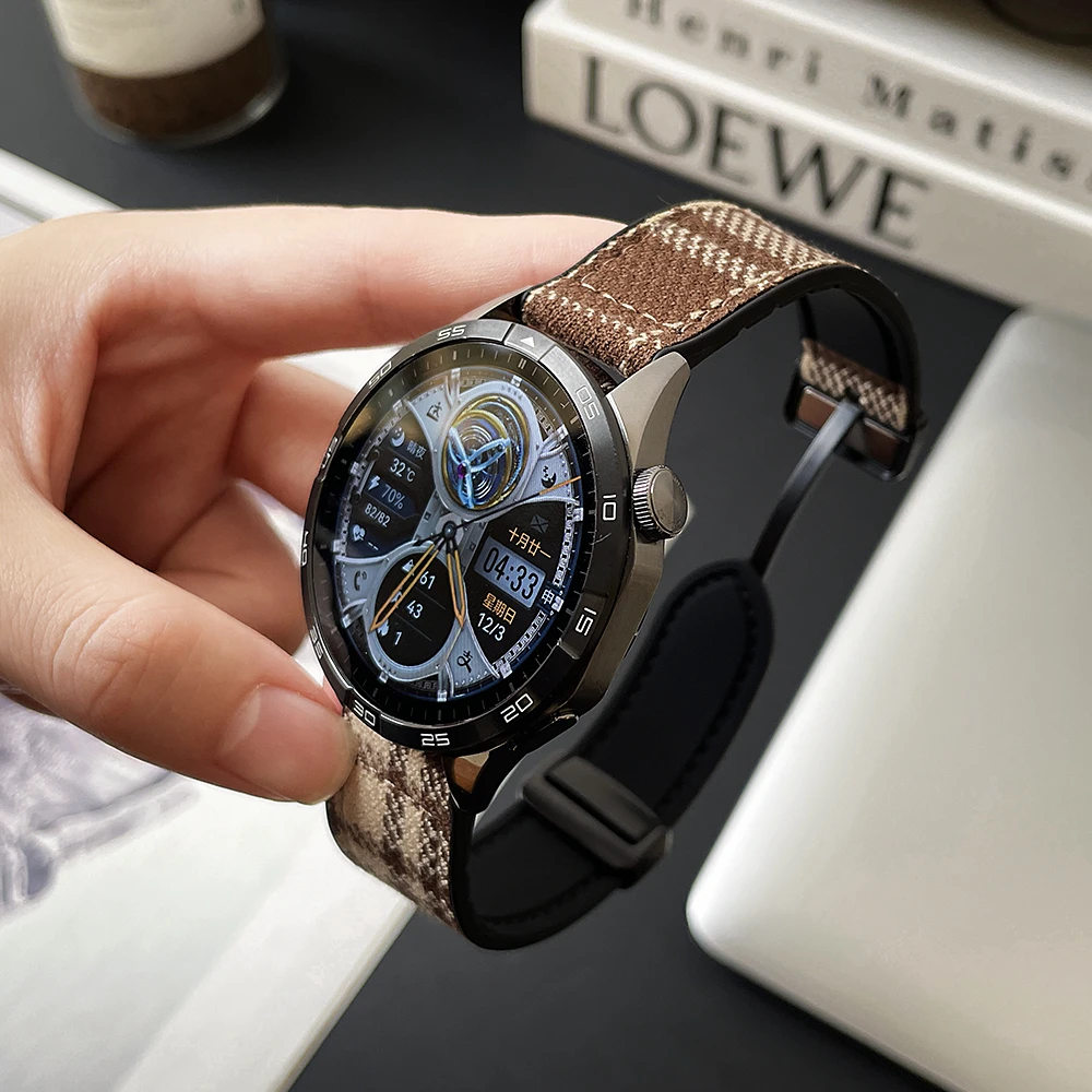 适用华为GT4手表表带Watch4/3pro硅胶毛呢千鸟格纹男女磁吸扣GT23