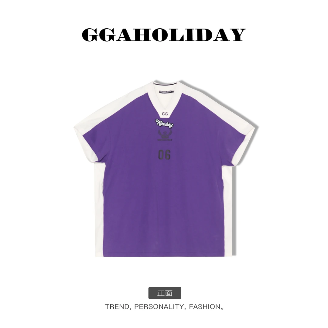 GGAHOLIDAY潮牌休闲时尚百搭印花潮流街头拼色短袖t恤 132085
