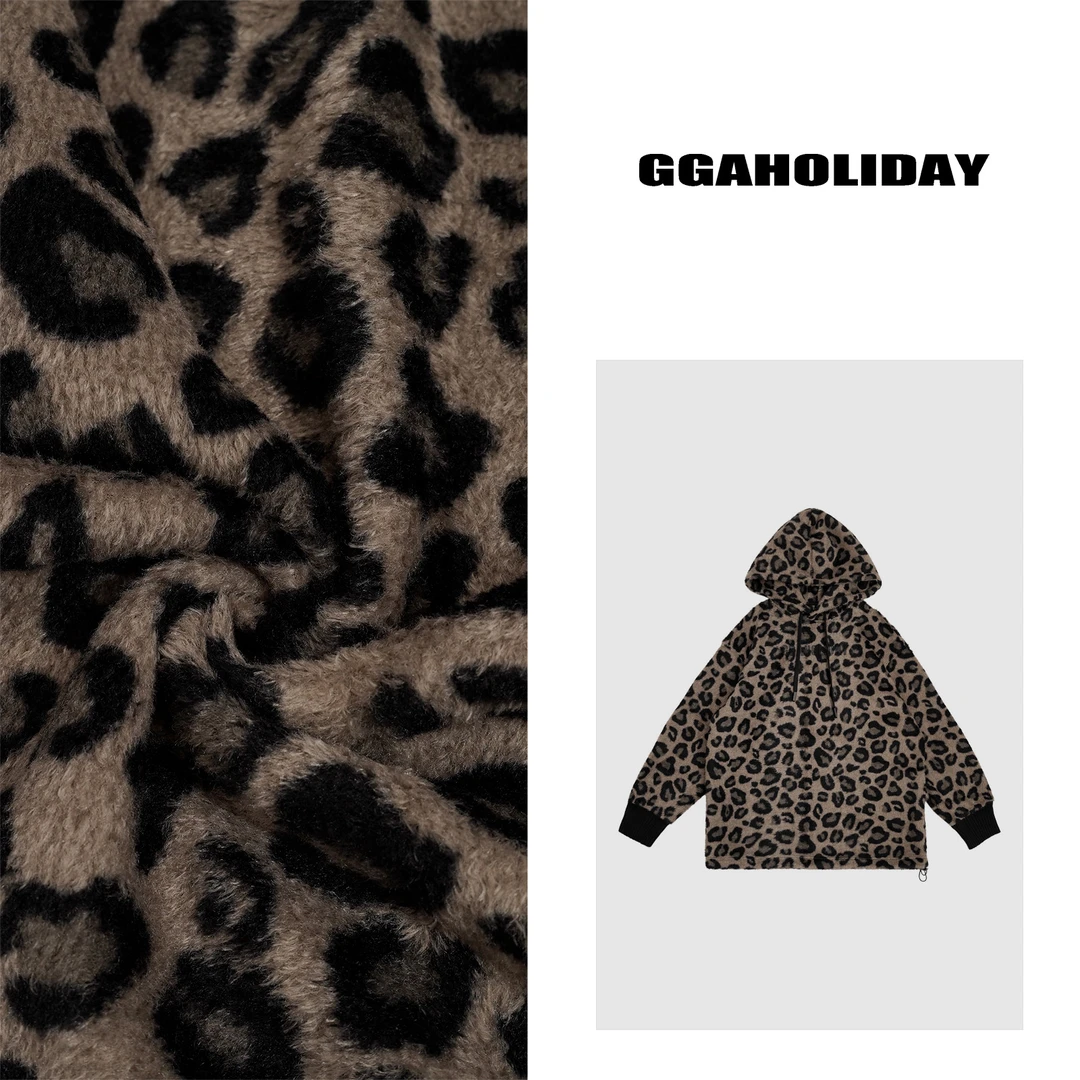 GGAHOLIDAY秋冬时尚宽松休闲潮流保暖豹纹连帽加绒卫衣-144033