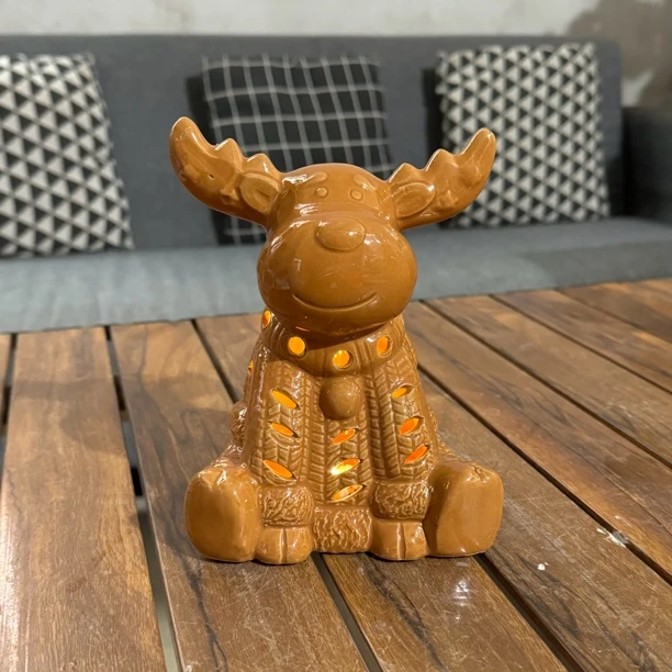 陶瓷麋鹿摆件风灯氛围灯童趣家居装饰品  送灯带 微瑕疵 介意勿拍