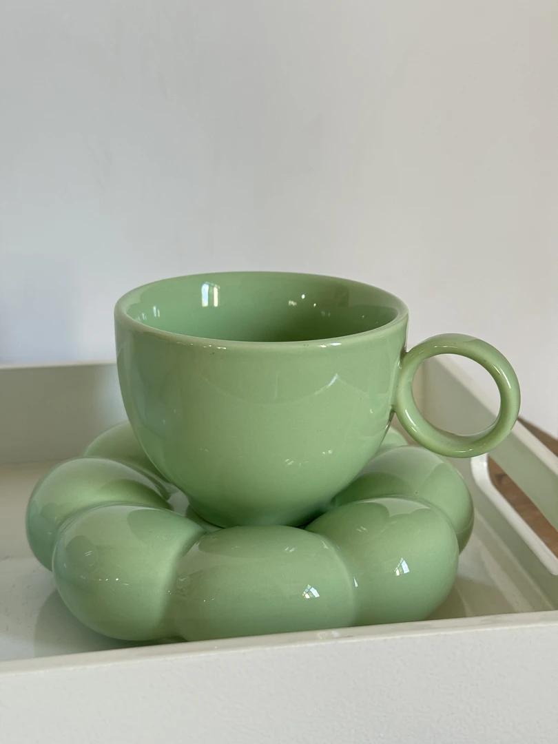 陶瓷咖啡杯碟花朵造型可爱精致马卡龙ins风