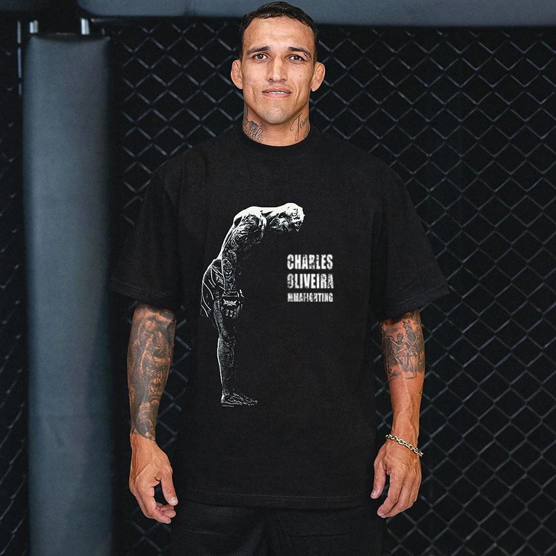 UFC奥利维拉美式重磅短袖T恤纯棉棉宽松格斗训练夏季男运动